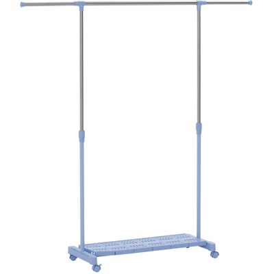 Homcom Tendedero Extensible con Ruedas con Barra de Acero Inoxidable y Estante para Zapatos 159x42x168 cm Azul y Plata Homcom Tendedero Extensible con Ruedas con Barra de Acero Inoxidable y Estante para Zapatos 159x42x168 cm Azul y Plata