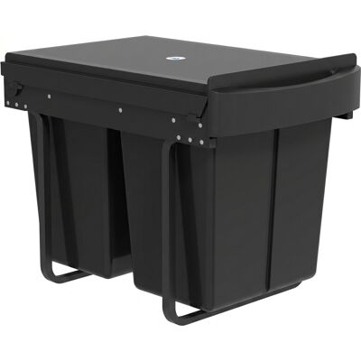 Homcom Papelera extraíble bajo fregadero, cubo para reciclaje, 2 x 20L, cubos interiores extraíbles, 52 x 33,5 x 41 cm, negro Homcom Papelera extraíble bajo fregadero, cubo para reciclaje, 2 x 20L, cubos interiores extraíbles, 52 x 33,5 x 41 cm, negro