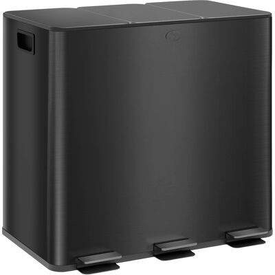 Homcom Papelera Cocina de Acero Inoxidable con 3 Compartimentos 3x15L con Pedales Tapas de Cierre Suave y Cubo Extraíble Negro Homcom Papelera Cocina de Acero Inoxidable con 3 Compartimentos 3x15L con Pedales Tapas de Cierre Suave y Cubo Extraíble Negro