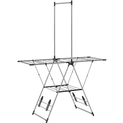 Homcom Tendedero Vertical Plegable con Alas Ajustables 4 Soportes para Calzado Barra y Estante 139x62,5x201 cm Plata Homcom Tendedero Vertical Plegable con Alas Ajustables 4 Soportes para Calzado Barra y Estante 139x62,5x201 cm Plata