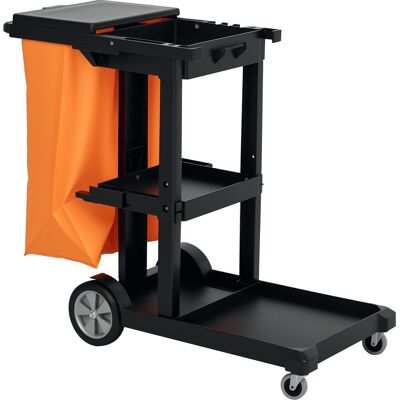 Homcom Carro de Limpieza con 3 Compartimentos con Bolsa de Basura y Tapa Ruedas para Uso Comercial Negro Aosom España Homcom Carro de Limpieza con 3 Compartimentos con Bolsa de Basura y Tapa Ruedas para Uso Comercial Negro Aosom España