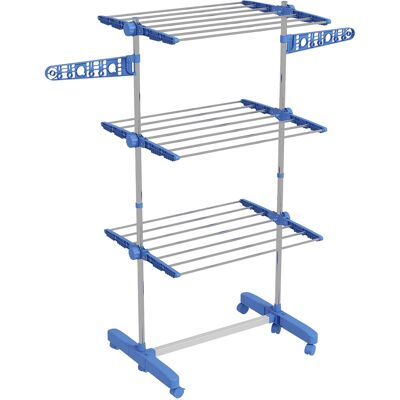 Homcom Tendedero Vertical de 3 Niveles con 6 Ruedas 2 Laterales Abatibles Estantes Ajustables y Marco de Acero Inoxidable Azul Aosom España Homcom Tendedero Vertical de 3 Niveles con 6 Ruedas 2 Laterales Abatibles Estantes Ajustables y Marco de Acero Inoxidable Azul Aosom España