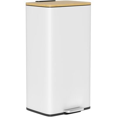 Homcom Cubo de Basura Cocina con Pedal 20L Tapa Cierre Suave Cubo Interior Extraíble 29,5x29,5x56,8 cm Blanco y Natural Homcom Cubo de Basura Cocina con Pedal 20L Tapa Cierre Suave Cubo Interior Extraíble 29,5x29,5x56,8 cm Blanco y Natural