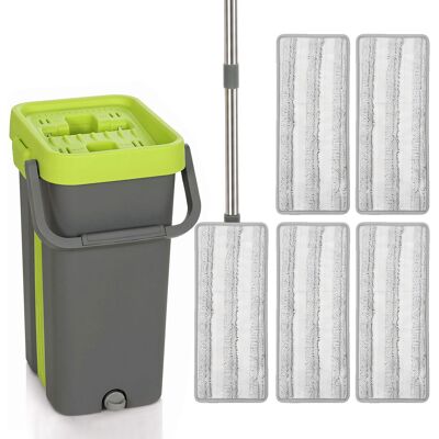 Homcom Set de Fregona Plana y Cubo con Escurridor 2 Compartimentos Cabezal 360° 5 Mopas Microfibra Uso Seco/Húmedo Gris Oscuro Homcom Set de Fregona Plana y Cubo con Escurridor 2 Compartimentos Cabezal 360° 5 Mopas Microfibra Uso Seco/Húmedo Gris Oscuro