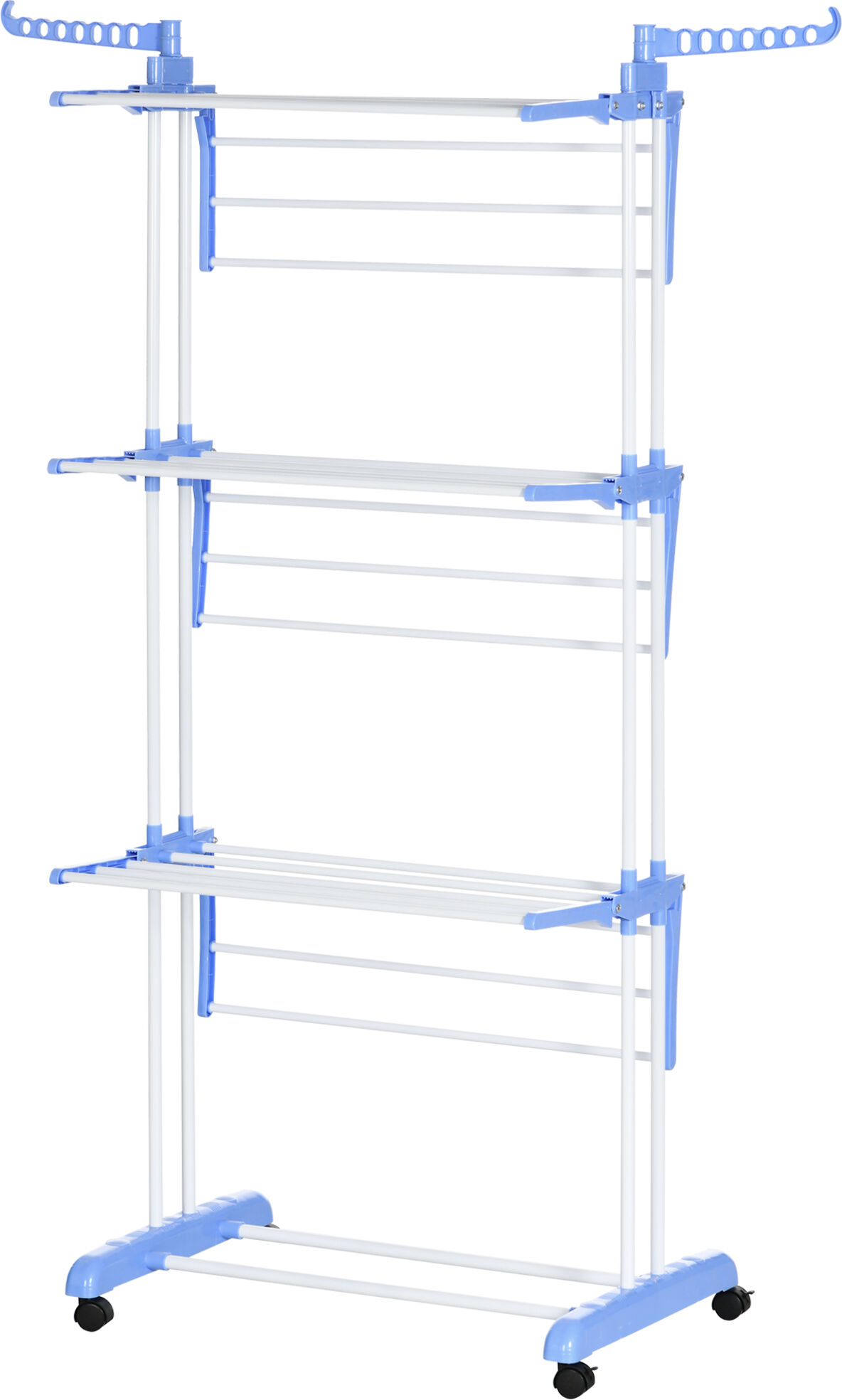 Homcom Tendedero Vertical Plegable con Ruedas Tendedero de Ropa de 3 Niveles con Alas Plegables 73x64x177 cm Azul y Blanco