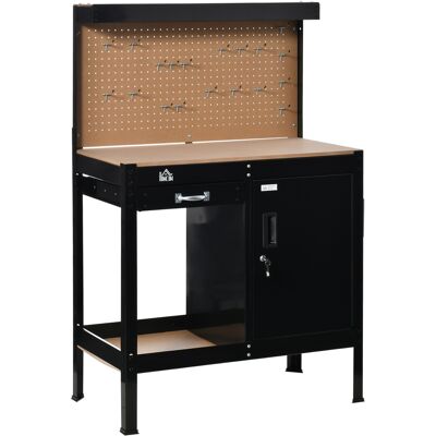 Homcom Banco de Trabajo con Panel Perforado Cajón Estante y Armario con Cerradura para Taller o Hogar 98,5x48x140 cm Negro Homcom Banco de Trabajo con Panel Perforado Cajón Estante y Armario con Cerradura para Taller o Hogar 98,5x48x140 cm Negro