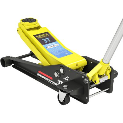 Homcom Gato Hidráulico para Coche 3 T Altura de Elevación 75-505 mm con Bomba de Doble Pistón Ruedas y Mango de Aluminio Amarillo Aosom España Homcom Gato Hidráulico para Coche 3 T Altura de Elevación 75-505 mm con Bomba de Doble Pistón Ruedas y Mango de Aluminio Amarillo Aosom España