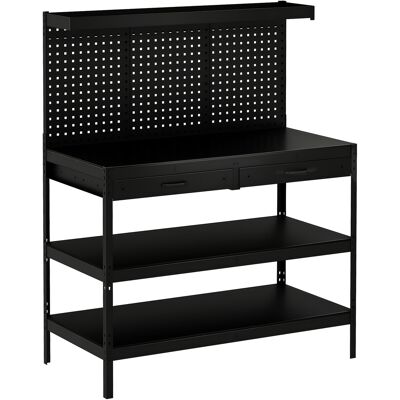 Homcom Banco de trabajo con estantes ajustables, estación de trabajo robusta con panel perforado y 2 cajones, 122 x 61 x 156 cm, Negro Aosom España Homcom Banco de trabajo con estantes ajustables, estación de trabajo robusta con panel perforado y 2 cajones, 122 x 61 x 156 cm, Negro Aosom España