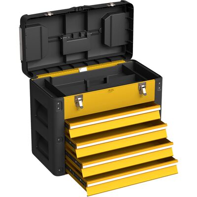 Homcom Caja de herramientas de 4 cajones, cofre de acero termolacado con bandeja extraíble, 49,7x25,3x40,7cm, amarillo Aosom España Homcom Caja de herramientas de 4 cajones, cofre de acero termolacado con bandeja extraíble, 49,7x25,3x40,7cm, amarillo Aosom España