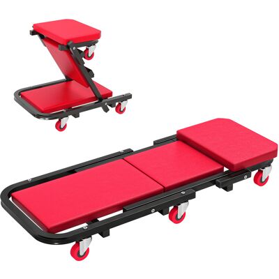 Homcom Tabla rodante de montaje 2 en 1 carro de inspección mecánica plegable en Z carga 150 kg 101,5 x 40 x 13,5 cm rojo Aosom España Homcom Tabla rodante de montaje 2 en 1 carro de inspección mecánica plegable en Z carga 150 kg 101,5 x 40 x 13,5 cm rojo Aosom España