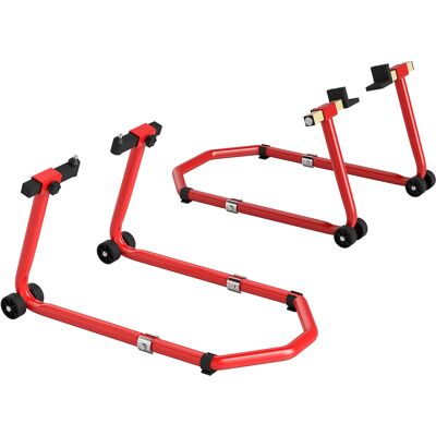 Homcom Combo de Soporte de Rueda Delantera y Trasera Motocicleta Carga 390 kg con Adaptadores de Horquillas en U y L Ruedas Homcom Combo de Soporte de Rueda Delantera y Trasera Motocicleta Carga 390 kg con Adaptadores de Horquillas en U y L Ruedas