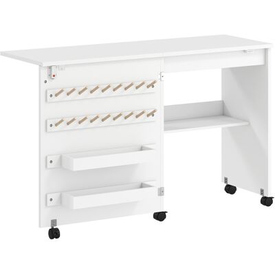 Homcom Mesa Máquina de Coser Plegable con Puerta Magnética 2 Compartimentos Estante 18 Soportes para Hilos 5 Ruedas Blanco Aosom España Homcom Mesa Máquina de Coser Plegable con Puerta Magnética 2 Compartimentos Estante 18 Soportes para Hilos 5 Ruedas Blanco Aosom España