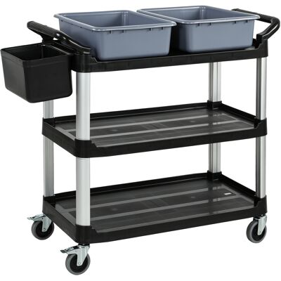 Homcom Carro de Limpieza con Ruedas con 3 Estantes 2 Contenedores y Cubo Lateral Colgante Carga 100 kg Negro Homcom Carro de Limpieza con Ruedas con 3 Estantes 2 Contenedores y Cubo Lateral Colgante Carga 100 kg Negro