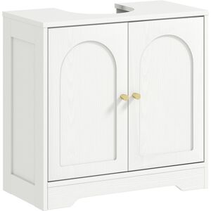 Homcom Mueble bajo Lavabo con 2 Puertas con Diseño de Arco Estante Ajustable Tiradores Dorados 60x30x65 cm Blanco Homcom Mueble bajo Lavabo con 2 Puertas con Diseño de Arco Estante Ajustable Tiradores Dorados 60x30x65 cm Blanco