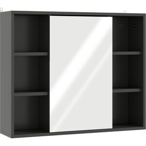 Homcom Mueble baño con espejo, armario de puertas y 6 compartimentos abiertos, 60 x 14,5 x 49,4 cm, negro Homcom Mueble baño con espejo, armario de puertas y 6 compartimentos abiertos, 60 x 14,5 x 49,4 cm, negro