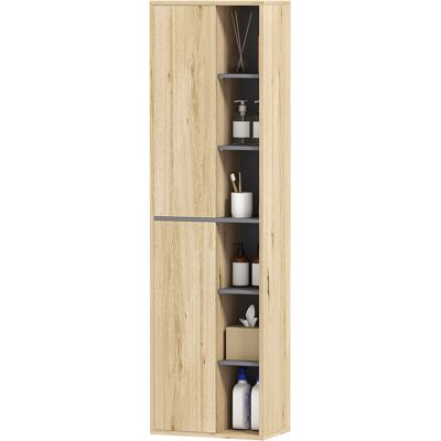 Homcom Columna de Baño de Pared Armario de Baño con Compartimentos Abiertos y 2 Puertas 40x24x141,5 cm Natural Aosom España Homcom Columna de Baño de Pared Armario de Baño con Compartimentos Abiertos y 2 Puertas 40x24x141,5 cm Natural Aosom España