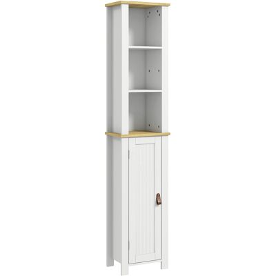 kleankin Columna de Baño Armario de Baño con Estantes Abiertos Puerta y Estante Ajustable Diseño Anti-vuelco 34x23x165 cm Blanco kleankin Columna de Baño Armario de Baño con Estantes Abiertos Puerta y Estante Ajustable Diseño Anti-vuelco 34x23x165 cm Blanco