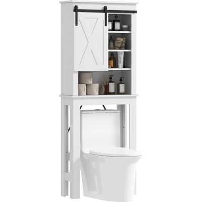 Homcom Mueble sobre Inodoro para el Baño con Puerta Corredera de Granero y 6 Compartimentos Estilo Rústico 67x25x172 cm Blanco Homcom Mueble sobre Inodoro para el Baño con Puerta Corredera de Granero y 6 Compartimentos Estilo Rústico 67x25x172 cm Blanco