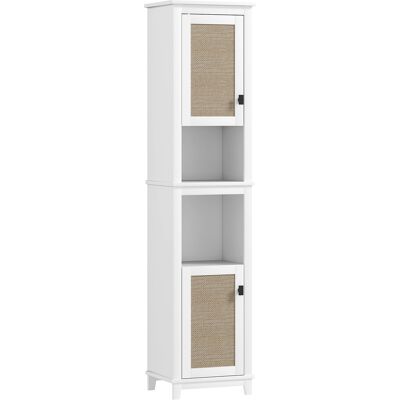 Homcom Columna de Baño con Estantes Ajustables 2 Puertas con Frontal de Ratán y 2 Compartimentos 40x30x167,5 cm Blanco Homcom Columna de Baño con Estantes Ajustables 2 Puertas con Frontal de Ratán y 2 Compartimentos 40x30x167,5 cm Blanco