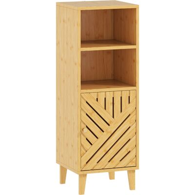 Homcom Armario de Baño Estrecho Mueble Auxiliar de Baño con 2 Estantes Abiertos Puerta y Patas de Bambú 32x30x90 cm Natural Homcom Armario de Baño Estrecho Mueble Auxiliar de Baño con 2 Estantes Abiertos Puerta y Patas de Bambú 32x30x90 cm Natural