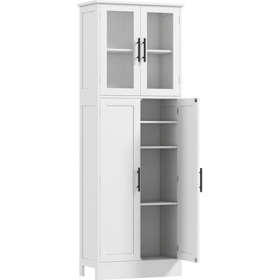 Homcom Mueble de Baño Alto con Estantes Ajustables, Puertas de Cristal y Madera, 60x30x170 cm, Blanco Homcom Mueble de Baño Alto con Estantes Ajustables, Puertas de Cristal y Madera, 60x30x170 cm, Blanco