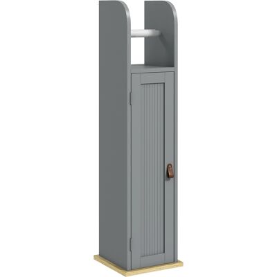 kleankin Mueble de sala de baño soporte papel higiénico con armario y estantes ajustables 20 x 20 x 80 cm gris kleankin Mueble de sala de baño soporte papel higiénico con armario y estantes ajustables 20 x 20 x 80 cm gris