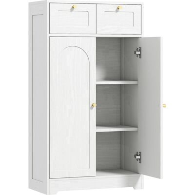 Homcom Armario de Baño Estrecho con 2 Cajones Estante Abierto y Puerta con Panel Arqueado 60x30x108 cm Blanco Veteado Homcom Armario de Baño Estrecho con 2 Cajones Estante Abierto y Puerta con Panel Arqueado 60x30x108 cm Blanco Veteado