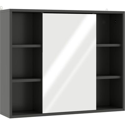 Homcom Mueble baño con espejo, armario de puertas y 6 compartimentos abiertos, 60 x 14,5 x 49,4 cm, negro Homcom Mueble baño con espejo, armario de puertas y 6 compartimentos abiertos, 60 x 14,5 x 49,4 cm, negro