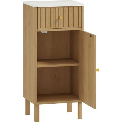 Homcom Mueble de baño, mueble de almacenamiento con encimera efecto mármol y puerta acanalada, cajón 36 x 30 x 80 cm, roble Homcom Mueble de baño, mueble de almacenamiento con encimera efecto mármol y puerta acanalada, cajón 36 x 30 x 80 cm, roble