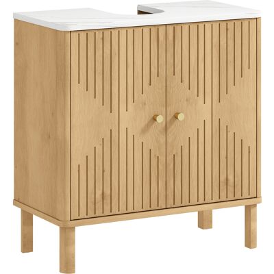 Homcom Mueble de lavabo, mueble de baño bajo lavabo estante ajustable encimera efecto mármol 60x30x63cm roble Homcom Mueble de lavabo, mueble de baño bajo lavabo estante ajustable encimera efecto mármol 60x30x63cm roble