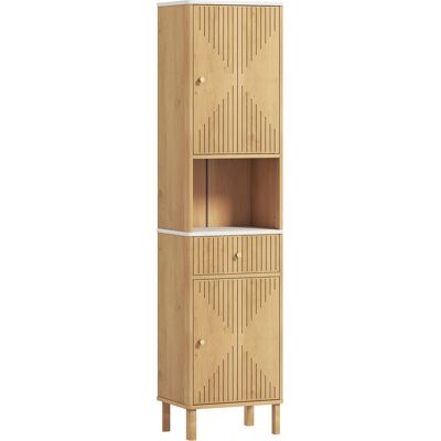 Homcom Columna de Baño con Cajón, 2 Armarios y Estantes Ajustables, Estante Efecto Mármol, 41.5x30x168 cm, Roble Homcom Columna de Baño con Cajón, 2 Armarios y Estantes Ajustables, Estante Efecto Mármol, 41.5x30x168 cm, Roble