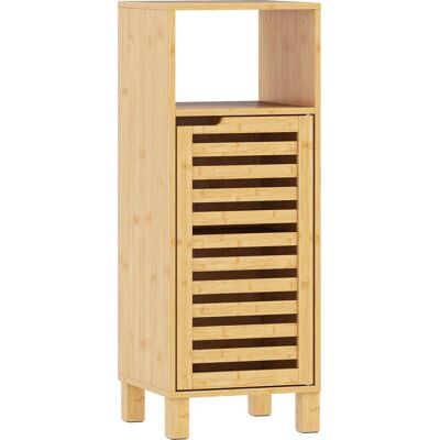 Homcom Mueble Auxiliar de Baño Estrecho con Puerta de Lamas Balda Abierto Estante Ajustable 60x30x108 cm Natural Homcom Mueble Auxiliar de Baño Estrecho con Puerta de Lamas Balda Abierto Estante Ajustable 60x30x108 cm Natural