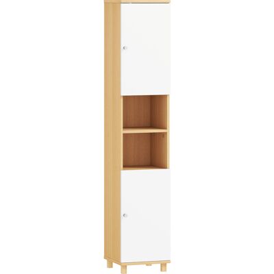 Homcom Columna de baño con 2 armarios y estantes abiertos, baldas internas regulables, 30x30x166 cm, blanco y madera Aosom España Homcom Columna de baño con 2 armarios y estantes abiertos, baldas internas regulables, 30x30x166 cm, blanco y madera Aosom España