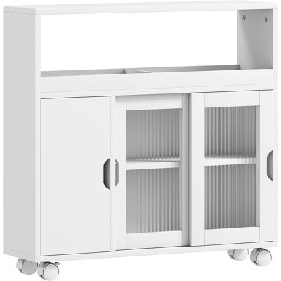 Homcom Mueble de baño con ruedas, estante regulable, puerta corredera de vidrio templado, Blanco Homcom Mueble de baño con ruedas, estante regulable, puerta corredera de vidrio templado, Blanco