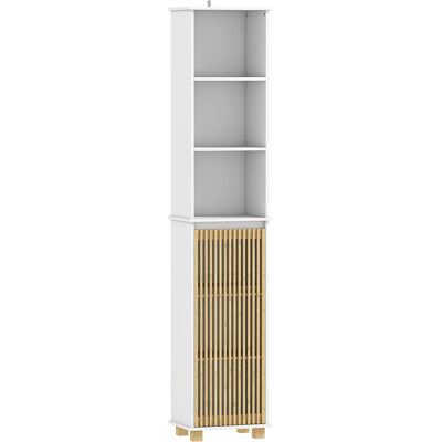 Homcom Columna de baño, mueble de baño con almacenamiento con puerta de lamas de bambú y compartimentos abiertos, blanco Homcom Columna de baño, mueble de baño con almacenamiento con puerta de lamas de bambú y compartimentos abiertos, blanco