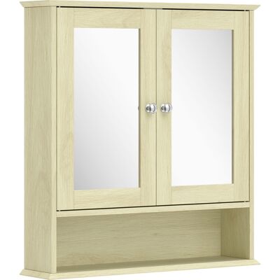 kleankin Armario de Baño con Espejo Armario de Pared con 2 Puertas Estante Abierto Estante Ajustable 56x13x58cm Natural kleankin Armario de Baño con Espejo Armario de Pared con 2 Puertas Estante Abierto Estante Ajustable 56x13x58cm Natural