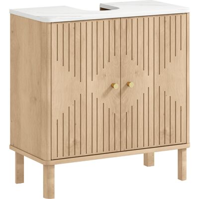 Homcom Mueble de lavabo, mueble de baño bajo lavabo estante ajustable encimera efecto mármol 60x30x63cm roble Homcom Mueble de lavabo, mueble de baño bajo lavabo estante ajustable encimera efecto mármol 60x30x63cm roble