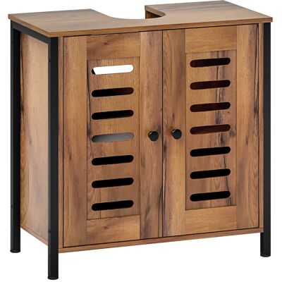 Homcom Mueble Bajo Lavabo Industrial 2 Puertas de Lamas con Cierre Magnético Estante Ajustable 60x30x60 cm Marrón Rústico Homcom Mueble Bajo Lavabo Industrial 2 Puertas de Lamas con Cierre Magnético Estante Ajustable 60x30x60 cm Marrón Rústico