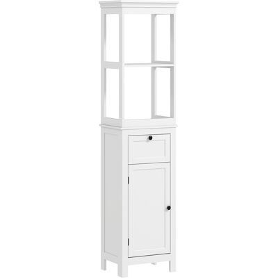 Homcom Mueble de Baño con Cajón Puerta Estante Ajustable y 2 Compartimientos Armario de Baño Moderno 40x30x165 cm Blanco Homcom Mueble de Baño con Cajón Puerta Estante Ajustable y 2 Compartimientos Armario de Baño Moderno 40x30x165 cm Blanco