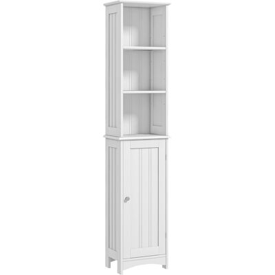kleankin Columna de Baño con 3 Compartimientos Puerta y Estantes Ajustables para Ducha Aseo 34x23x165 cm Blanco kleankin Columna de Baño con 3 Compartimientos Puerta y Estantes Ajustables para Ducha Aseo 34x23x165 cm Blanco