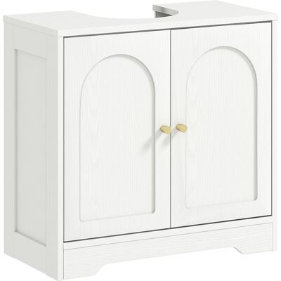 Homcom Mueble bajo Lavabo con 2 Puertas con Diseño de Arco Estante Ajustable Tiradores Dorados 60x30x65 cm Blanco Homcom Mueble bajo Lavabo con 2 Puertas con Diseño de Arco Estante Ajustable Tiradores Dorados 60x30x65 cm Blanco