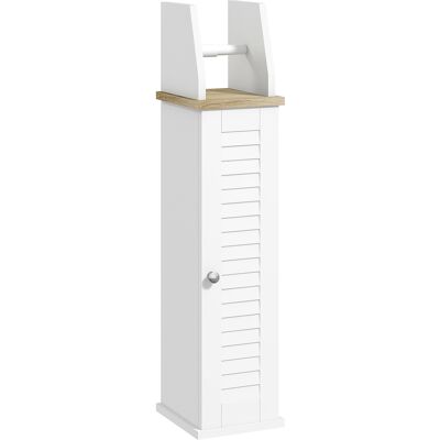 Armario de Baño Kleankin - Blanco, 18x20x80 cm, con Portarrollos y Estante Ajustable Armario de Baño Kleankin - Blanco, 18x20x80 cm, con Portarrollos y Estante Ajustable