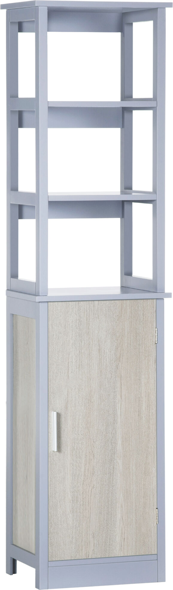 kleankin Armario Alto de Baño con 1 Puerta y 3 Estantes Abiertos Mueble Auxiliar Columna de Baño 40x30x160 cm Gris