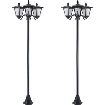 Outsunny Conjunto de 2 Farolas Solares de Exterior con 3 Luces LED Impermeable IP44 para Camino Terraza 51,5x47x182,5 cm Negro Aosom España Outsunny Conjunto de 2 Farolas Solares de Exterior con 3 Luces LED Impermeable IP44 para Camino Terraza 51,5x47x182,5 cm Negro Aosom España