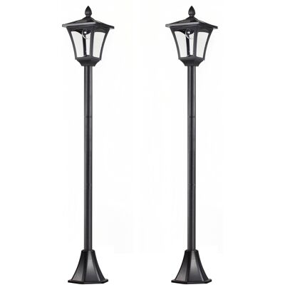 Outsunny Conjunto de 2 Luces Solares para Jardín con Panel Solar Encendido Automático Impermeable IP44 18x18x160 cm Negro Aosom España Outsunny Conjunto de 2 Luces Solares para Jardín con Panel Solar Encendido Automático Impermeable IP44 18x18x160 cm Negro Aosom España