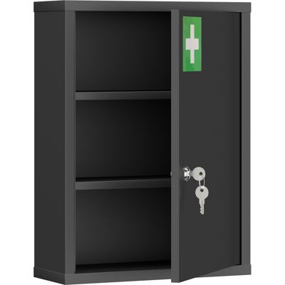 kleankin Armario para medicamentos para montaje en pared con cerradura, armario mural de acero de 3 niveles, 40 x 15 x 53,5 cm, negro kleankin Armario para medicamentos para montaje en pared con cerradura, armario mural de acero de 3 niveles, 40 x 15 x 53,5 cm, negro