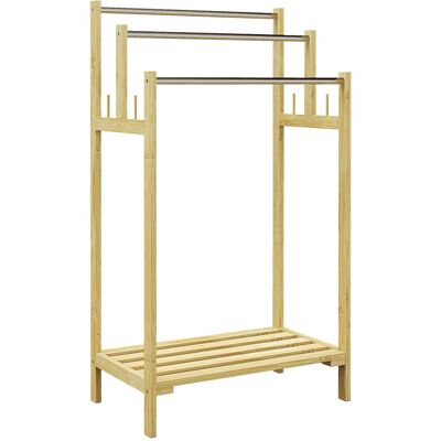 Homcom Toallero de Pie de Bambú con 3 Barras de Acero Inoxidable Estante Abierto 50,5x31x90 cm Natural Aosom España Homcom Toallero de Pie de Bambú con 3 Barras de Acero Inoxidable Estante Abierto 50,5x31x90 cm Natural Aosom España