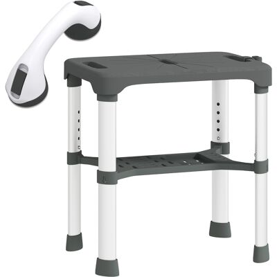 Homcom Taburete de Ducha Altura Ajustable con Estante Integrado y Barra de Apoyo con Ventosa para Mayores y Personas con Discapacidad, Gris Homcom Taburete de Ducha Altura Ajustable con Estante Integrado y Barra de Apoyo con Ventosa para Mayores y Personas con Discapacidad, Gris