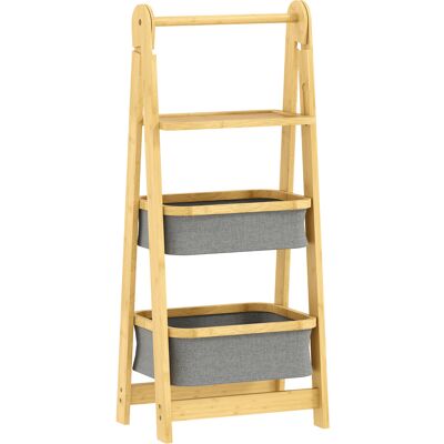 Homcom Estantería para Baño Plegable de Bambú con 2 Cestos para Ropa Sucia Estante Abierto Gris Homcom Estantería para Baño Plegable de Bambú con 2 Cestos para Ropa Sucia Estante Abierto Gris