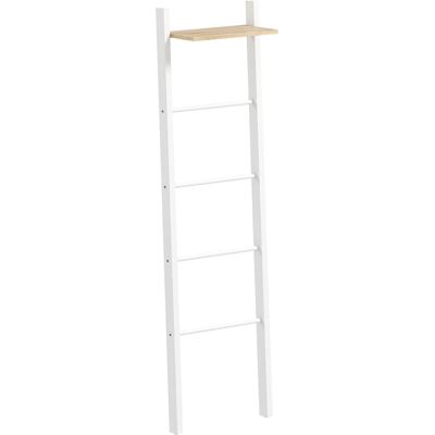 Homcom Toallero Escalera con Estante Superior y 4 Barras Toallero de Baño para Apoyar en Pared 43x20x151 cm Blanco y Roble Homcom Toallero Escalera con Estante Superior y 4 Barras Toallero de Baño para Apoyar en Pared 43x20x151 cm Blanco y Roble